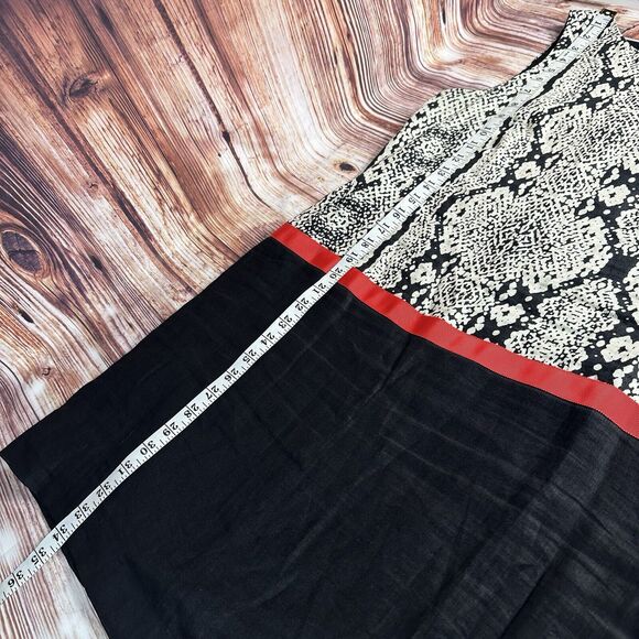 Ann Taylor LOFT Shift Dress Sz 8 100% Linen Black Tan Red Sleeveless Lined Midi - Picture 4 of 9